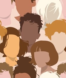 seamless wallpaper pattern. colored abstract faces and hairstyle of people. different characters. textile composition, hand drawn style print. vector illustration.