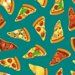 realistic 3d detailed pizza slices seamless pattern background italian fast food with tomato and mushroom. vector illustration of slice