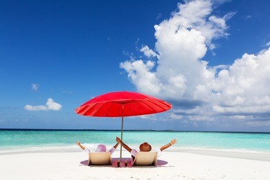 happy couple enjoying on the vacation