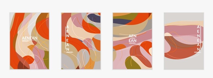 abstract vector invitation template, art terrazzo pattern with wavy geometric abstract shapes and lines in earthy natural organic color. 