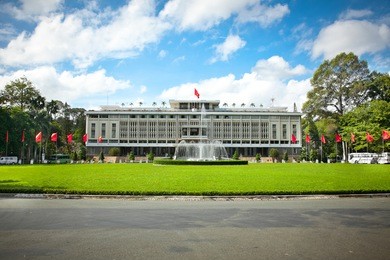 view from reunification palace, landmark in ho chi minh city, vietnam or independence palace (dinh thong nhat)  was home and workplace of president of south vietnam.
