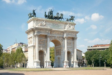 arc of peace (arco della pace, xix century) in sempione park of milan, italy (horizontal)
