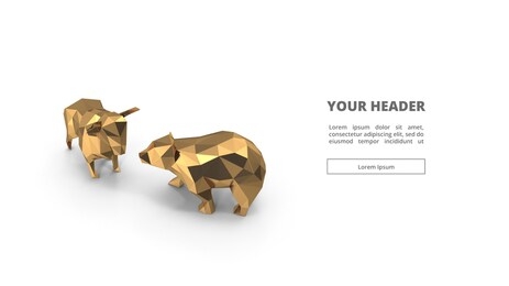 bull and bear low poly. 3d illustration. gold. digital polygon. web design. main page. visual. key visual. animals and wild. trading. forex. cryptocurrency. golden. statue and figure. isolated. white