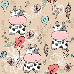 babies hand draw seamless pattern with cows