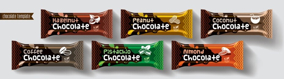 chocolate bar vector packaging design. nuts chocolate set.