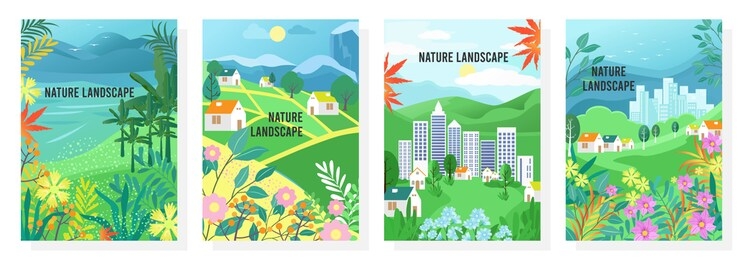 vector set nature landscape, nature background, banner, cover, templates, posters.