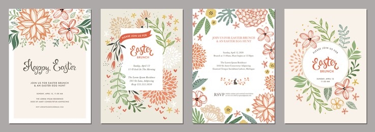 trendy floral easter templates. good for poster, card, invitation, flyer, cover, banner, placard, brochure and other graphic design. vector illustration.