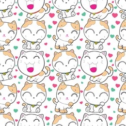 seamless pattern with hand drawn cute and kawaii cats on a white background cartoon animals illustration vector print children print on t-shirt