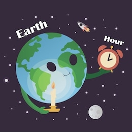cute planet with moon for earth hour day 