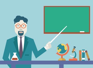 flat vector teacher and study schools objects for study. flat design style - vector illustration