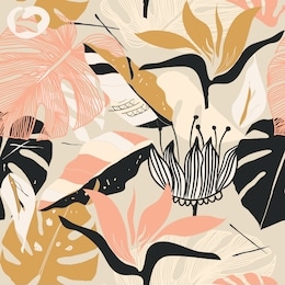 seamless floral pattern from exotic jungle plants. floral organic background. creative abstract collage with tropical monstera deliciosa plant. hand drawn vector illustration