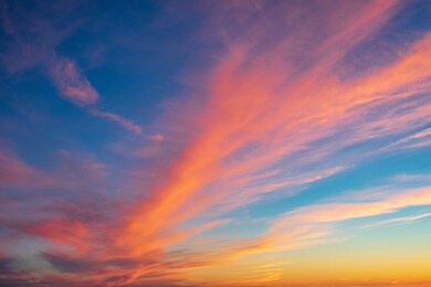 blue sky and red clouds. cloudy sky. sunset colors in heaven, natural environmental background