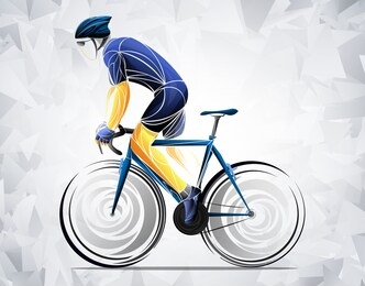 cycling tour, track, bicycle, geometric, cyclist stylized vector. a young man is cycling a bicycle. sports activity.