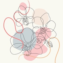 beautiful orchids line art pattern. exotic flowers drawing on simple shapes and lines background. continuous line drawing of tropical orchids. hand drawn vector floral illustration