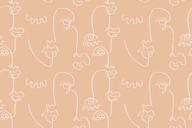 abstract faces seamless pattern texture. one line drawing. vector lines contemporary abstractions endless background, continuous linear art, fabric print.