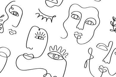abstract faces seamless pattern texture. one line drawing. vector lines contemporary abstractions endless background, continuous linear art, fabric print.