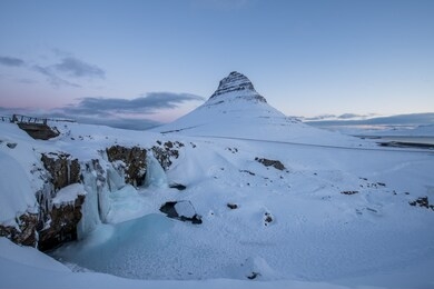 landscapes of the famous church mountain (kirkjufell) in winter in iceland