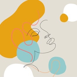 female face one line drawing with minimal shapes and curved lines. woman portrait illustration for fashion design. abstract minimal drawing of young girl