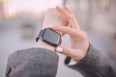 stylish smart watch on woman hand