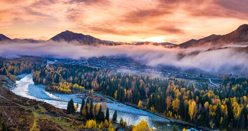 scenery of hemu village, xinjiang, china