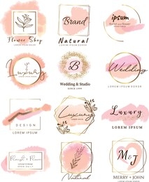 set of hand drawn watercolor labels and badges for printing,product,vector illustration