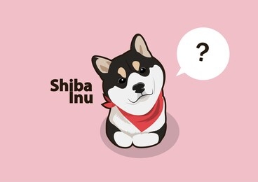 little black shiba inu with red scarf lay down on the floor and has a question thinking balloon, designing with flat color style. minimal art but various usage.