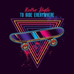 vintage skateboard in neon style. original vector illustration.
