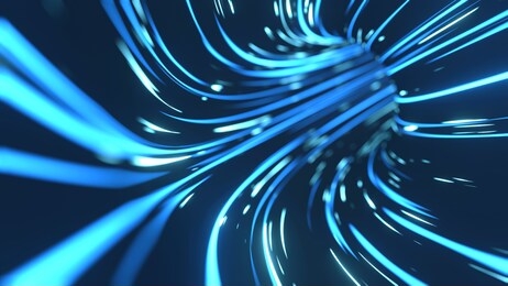 3d rendering of abstract fast moving stripe lines with glowing sun light flare. high speed motion blur. concept of leading in business, hi tech products, warp speed wormhole science.
