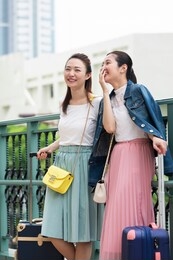 two women sightseeing in the city