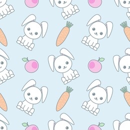 cute seamless pattern with cartoon funny rabbits. childish background. pattern with doodle. vector kawaii illustration.