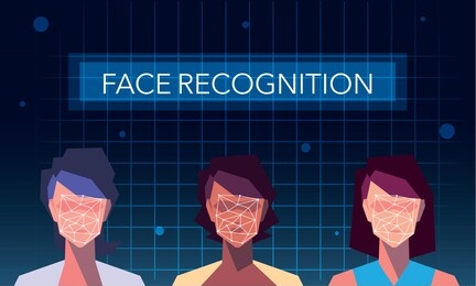 facial recognition technology, women face identity verification vector illustration design