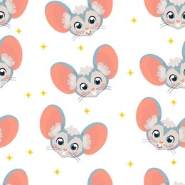 seamless vector pattern with face of cute mouse. illustration in cartoon style for decoration of paper or fabric.
