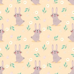 cute rabbit and easter eggs seamless pattern. lovely bunny on easter background.