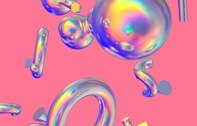abstract colorful 3d art background. holographic geometric shape form floating on isolated background. memphis style. iridescent texture.