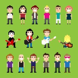 pixel art guitar players and people