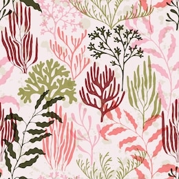 ocean corals seamless pattern. kelp laminaria seaweed algae background. abstract great barrier reef corals background. underwater plants fabric vector illustration. ocean bottom summer pattern.