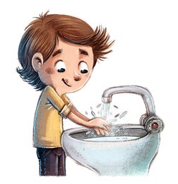 kid washing his hands under the tap