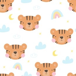 seamless pattern with cute little tiger. vector illustration. vector print with tiger