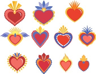 red sacred heart vector illustration in mexican spirit color.
