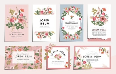 vector illustration set of floral card set for wedding, anniversary, birthday parties. design for icons, web design, print project for banner, poster, invitation, brochure and scrapbook. 
