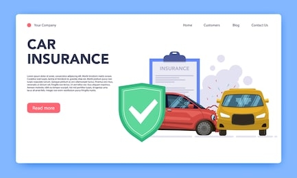 vehicles insurance. responsible car insurance mobile application from damage and accident crash, car insurance contract service  web landing page flat template