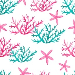 watercolor sea seamless pattern. ocean endless background with sea star, water plant, corals. kids print. print for baby fabric. underwater nautical pattern.