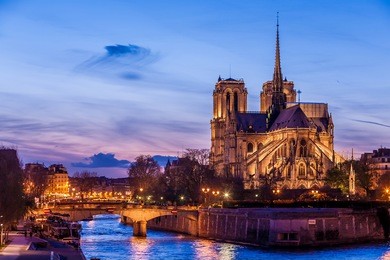 notre dame de paris cathedral at night.
