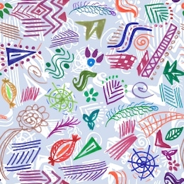 seamless folk simple pattern. naive baby doodles elementary symbols and signs. ethnic abstract geometric background. cartoon pencil. chalk drawing. baby painting seamless pattern. minimalistic print.