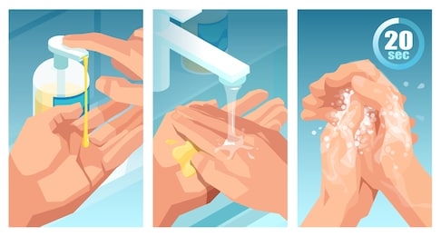 educational illustration of how to use hand sanitizer how properly wash hands