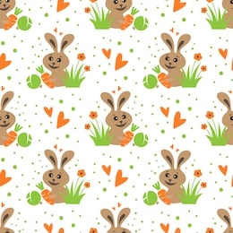 seamless pattern with rabbit and carrot. easter vector illustration. flat design elements for fabric, banner, wallpaper, gift wrap.