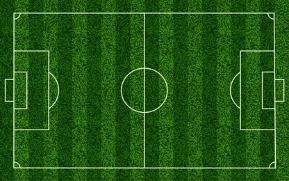 realistic soccer grass field. football lawn field, stadium green grass texture top view playground, sports field with markup vector background. grass field, soccer green for championship illustration