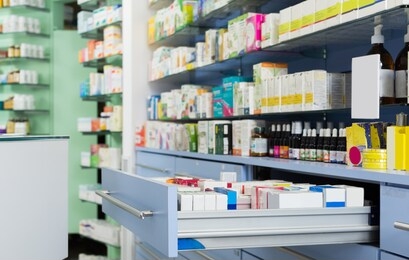 photo of medicines on the shelves in the pharmacy