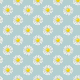 watercolor hand drawn seamless pattern with wild meadow flower chamomile isolated on blue background. good for textile, wrapping paper, background, summer design etc.