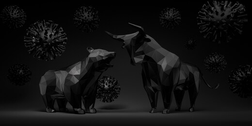 bull and bear with corona virus - 3d illustration